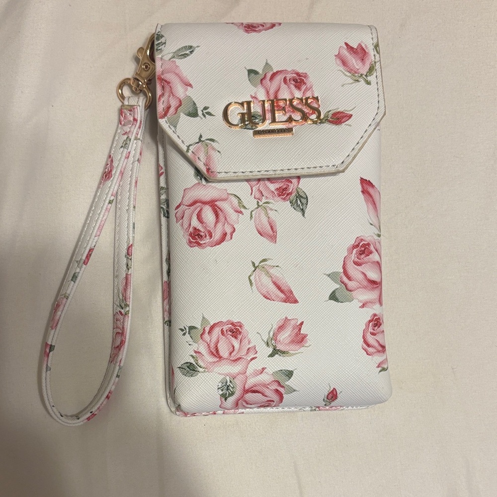 Guess White and Pink Floral Wristlet